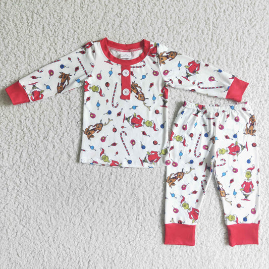 Boys Christmas Pajamas Long Sleeves Joggers Button