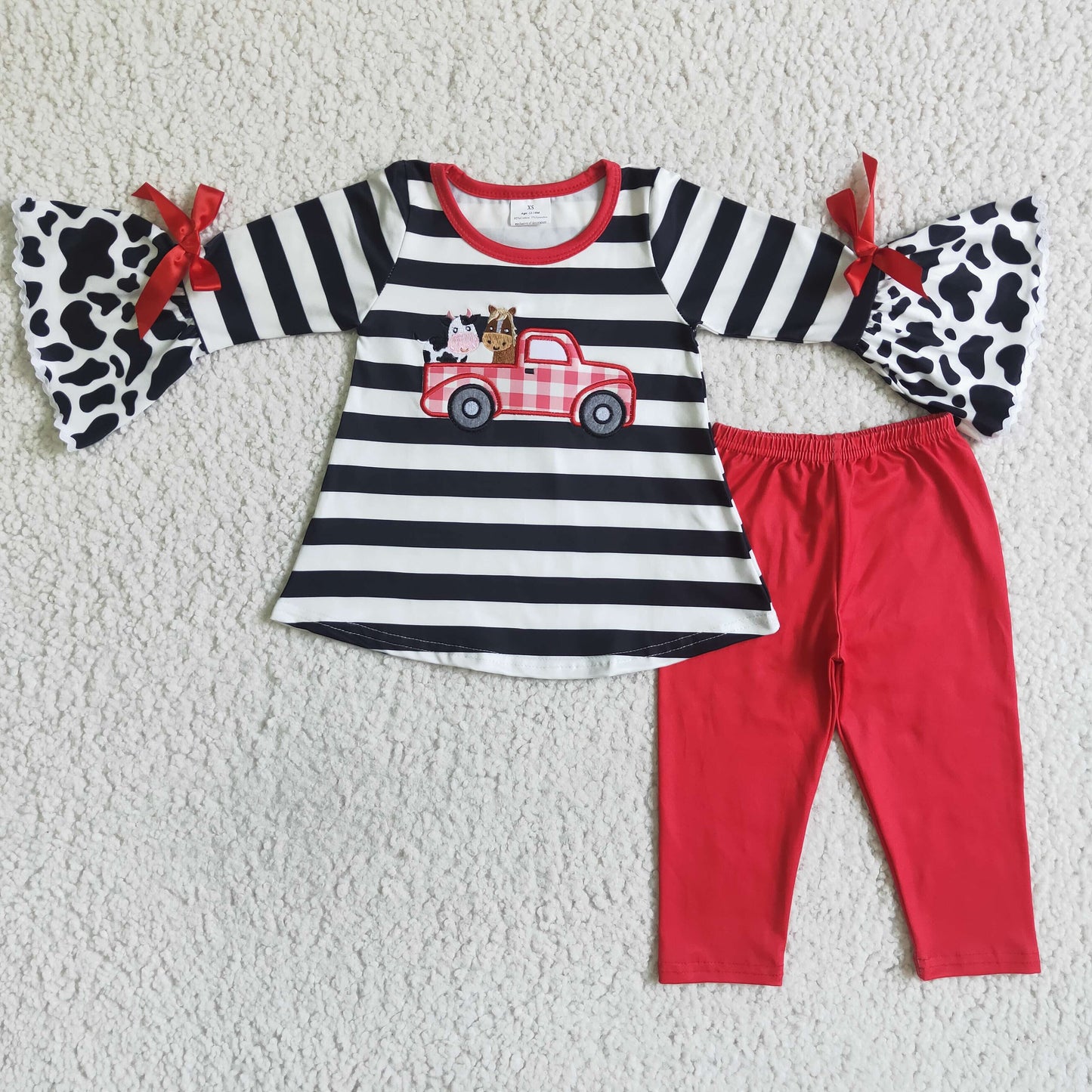 Girls Embroidery Car Outfits Half Sleeves Red Pants