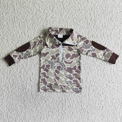 Boys Camo Pullover Long Sleeves Zip