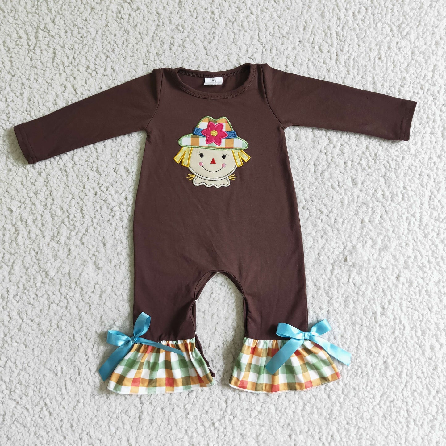 Girls Embroidery Scarecrow Rompers Long Sleeves