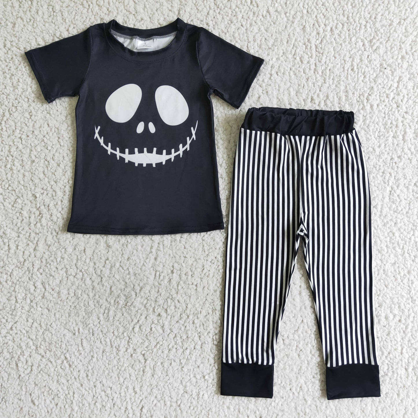 Boys Halloween Skull Outfits Short Sleeves Stripe Joggers