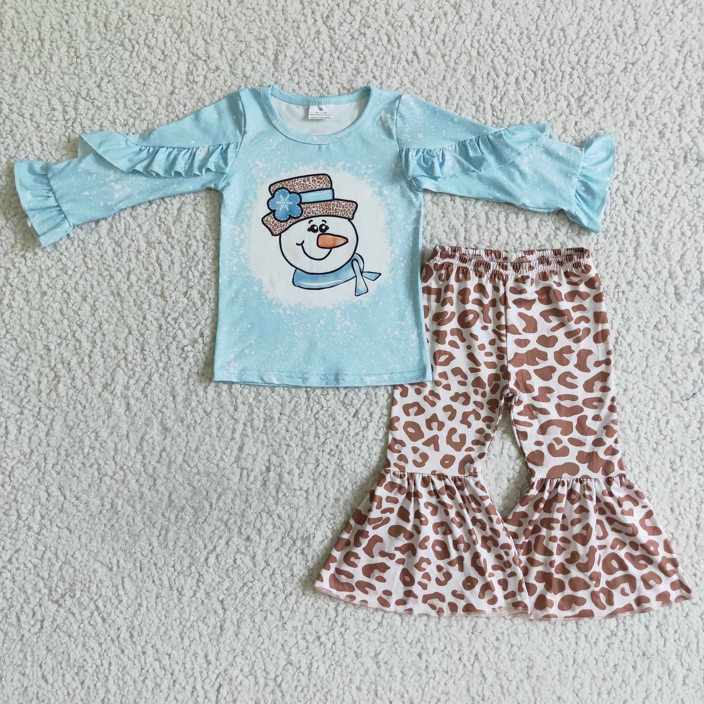 GLP0093 Girls Snowman Outfits Long Sleeves Leopard Pants