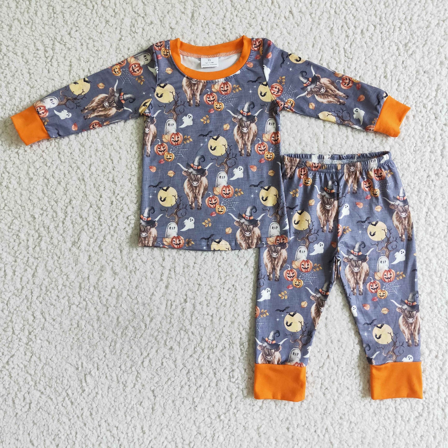 BLP0039 Boys Halloween Cow Pajamas Long Sleeves