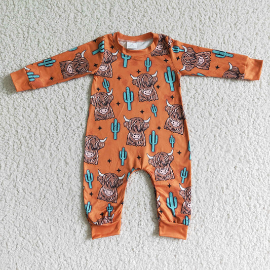 Boys Cow Cactus Rompers Long Sleeves