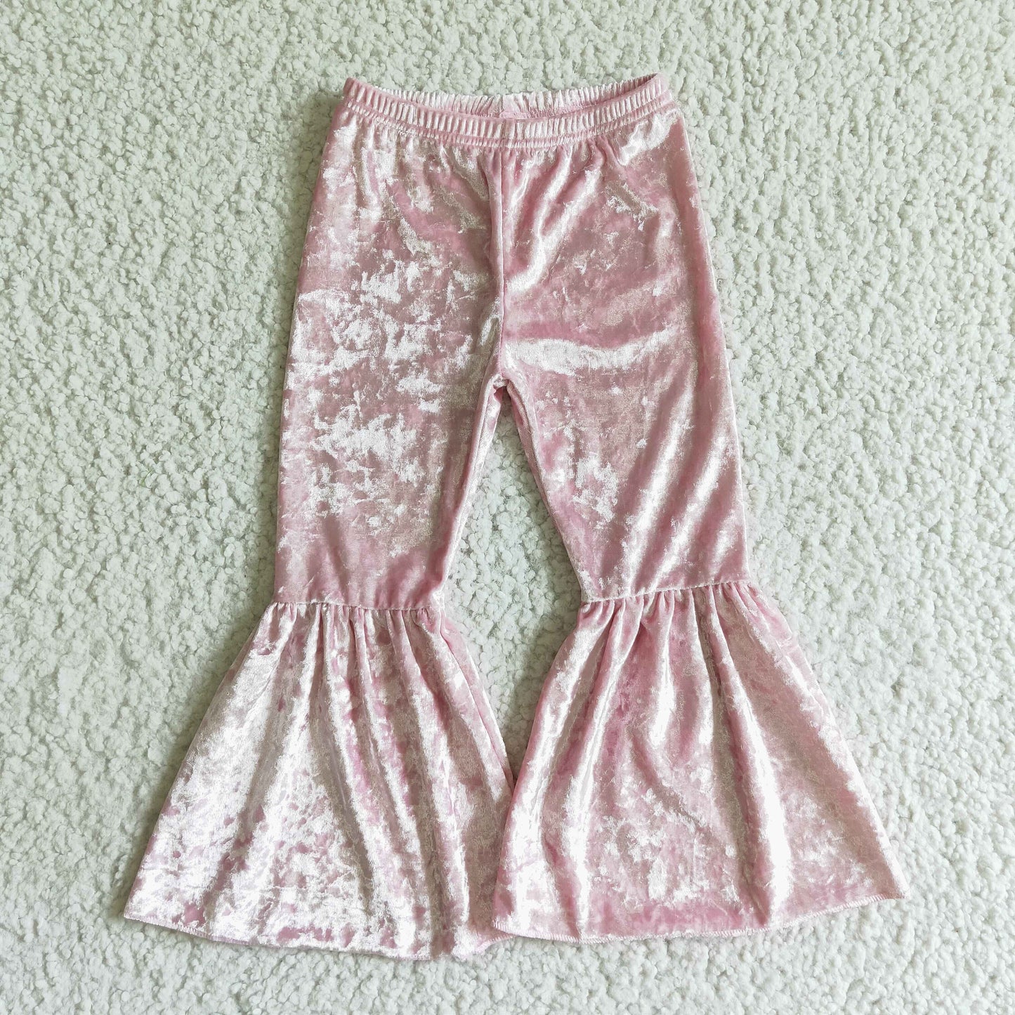 Girls Pink Velvet Bell Bottom Pants