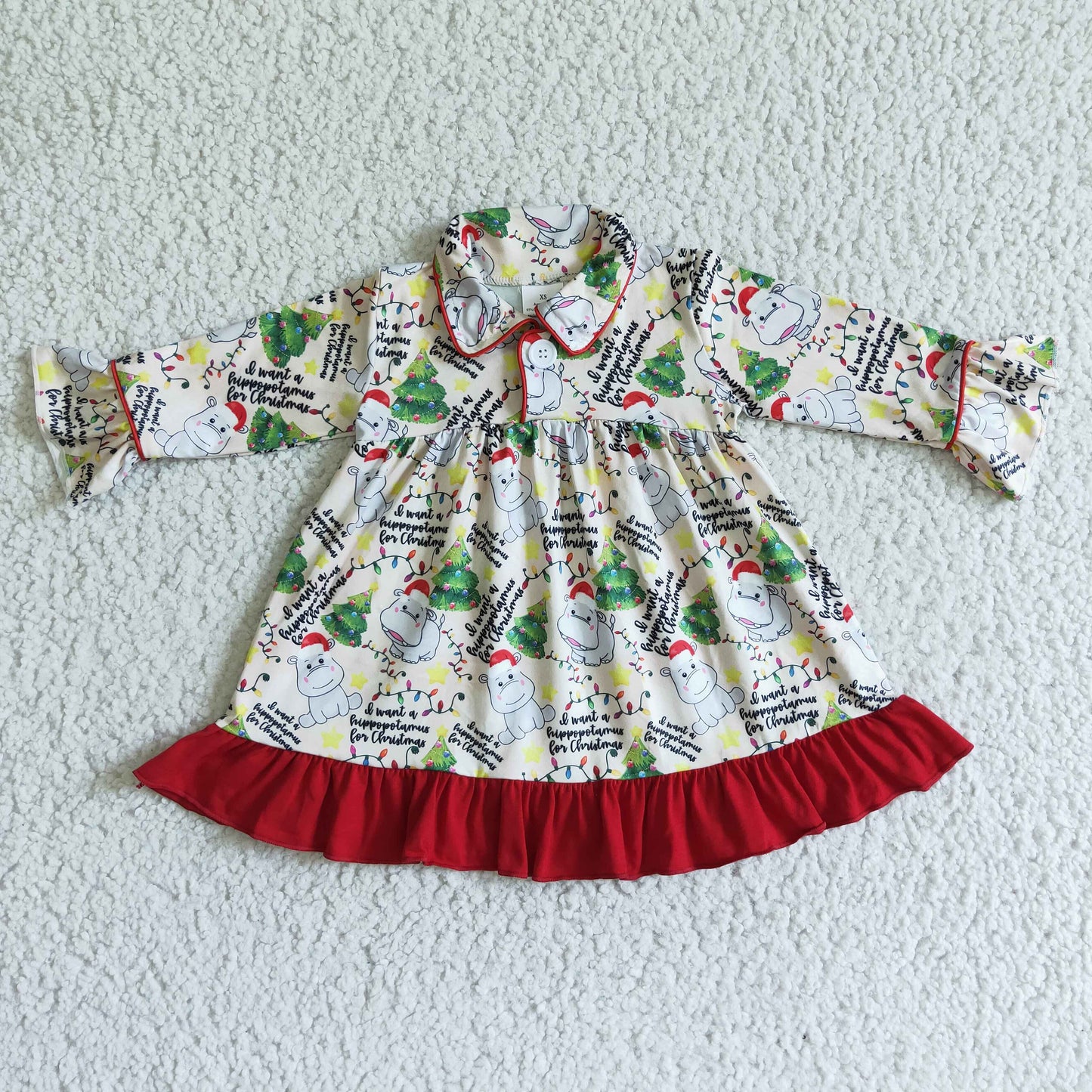 Girls Christmas Hippo Gown Long Sleeves
