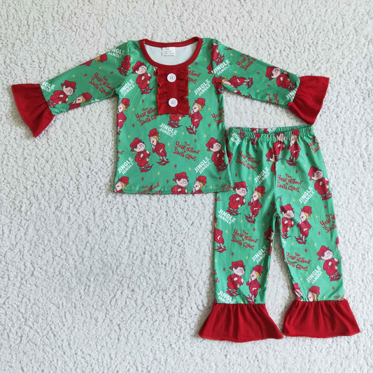 Girls Christmas Green Pajamas
