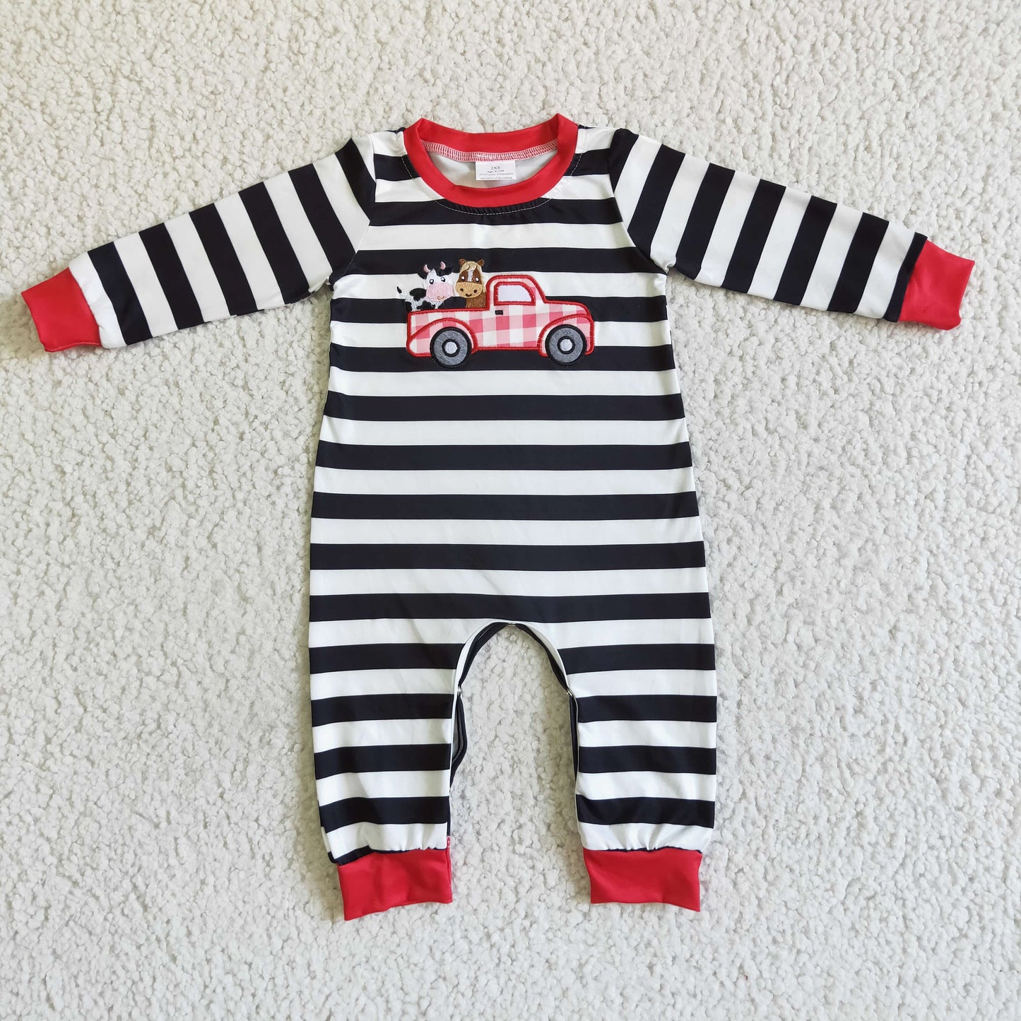 Boys Embroidery Truck Rompers Long Sleeves