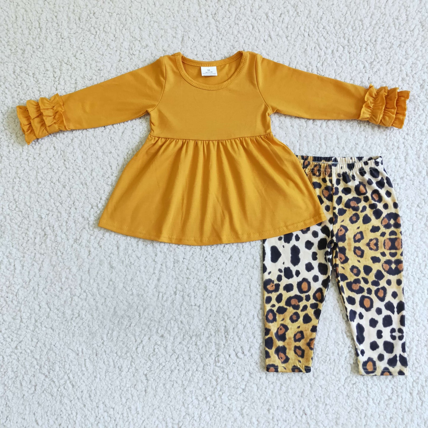 GLP0109 Girls Orange Outfits Long Sleeves Leopard Leggings