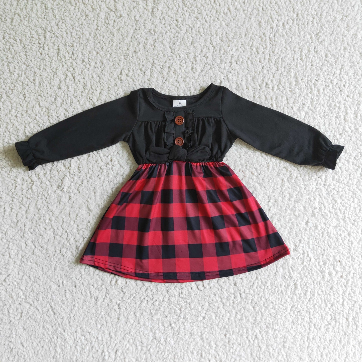 GLD0072 Girls Black Plaid Dress Long Sleeves