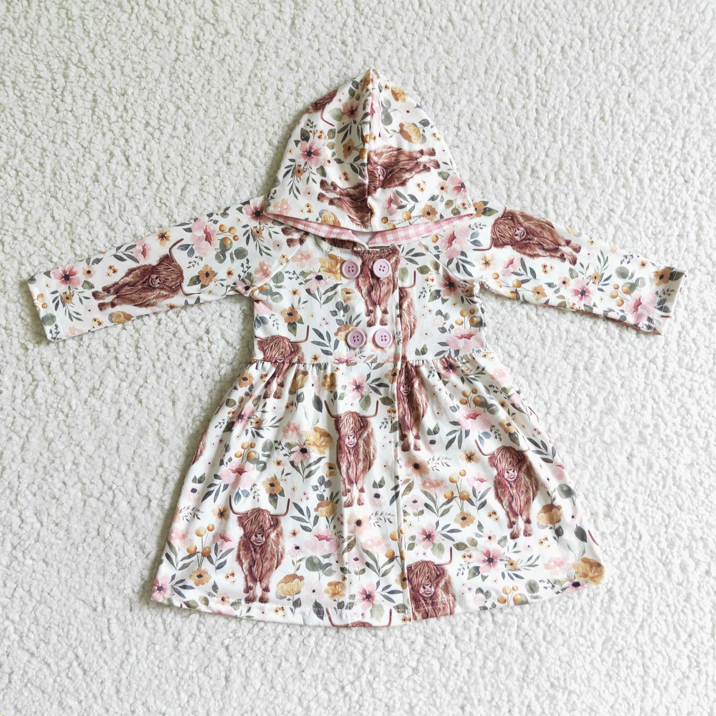 Girls Cow Floral Dress Long Sleeves Coat