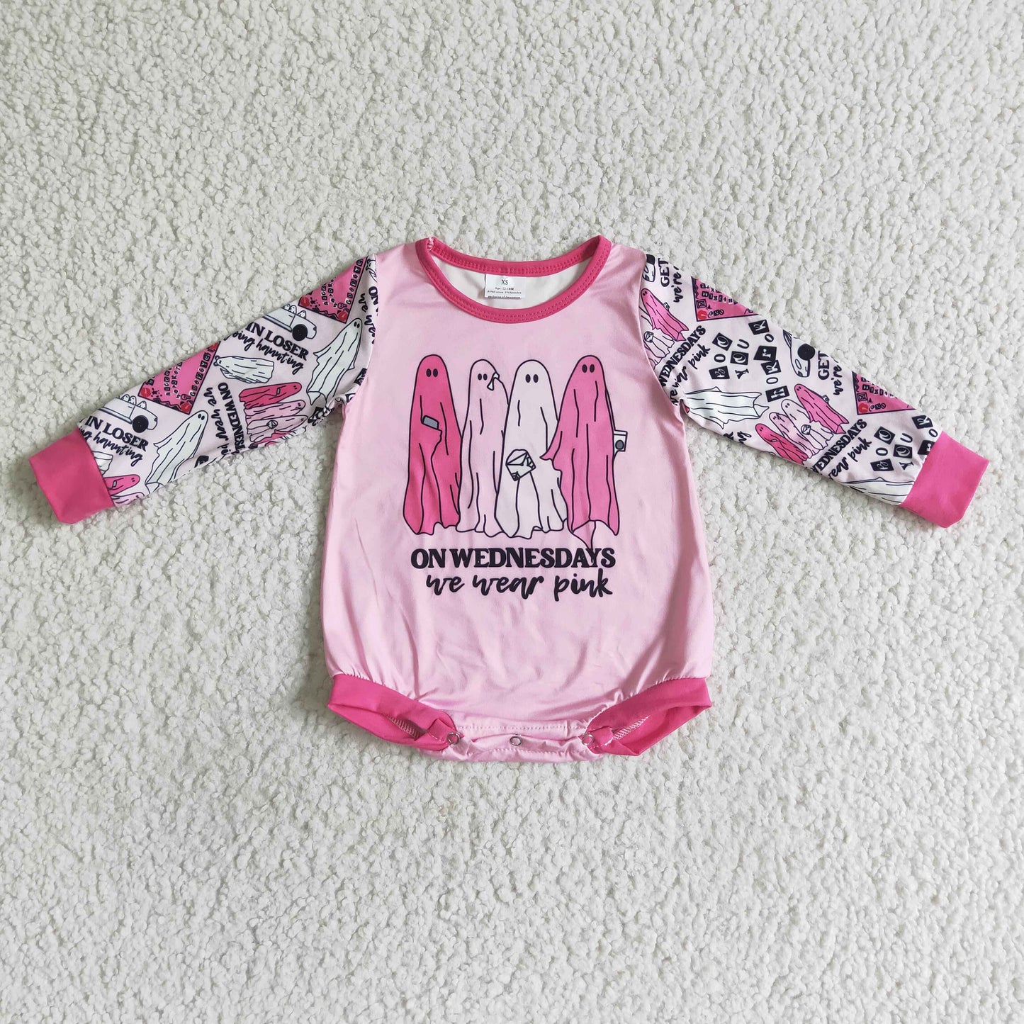 Baby Halloween Skull Pink Rompers Long Sleeves