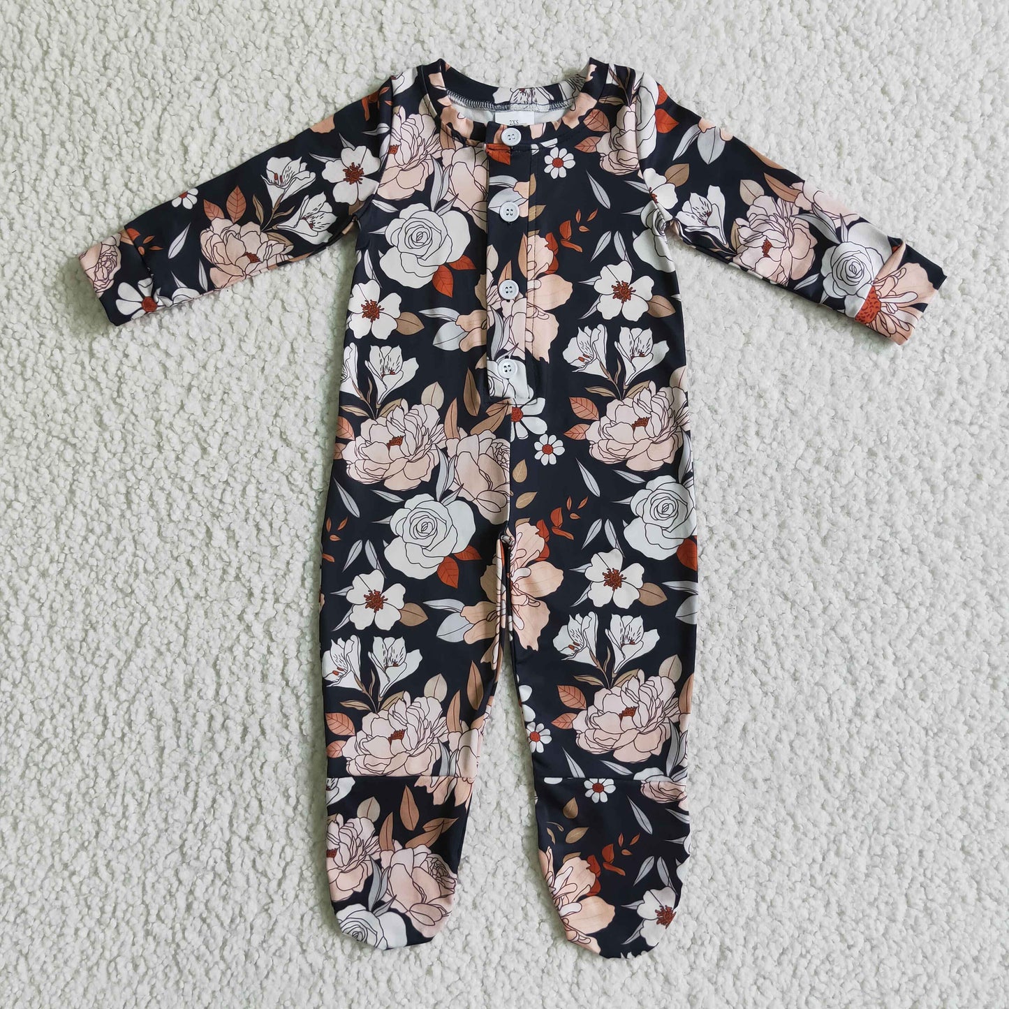 LR0116 Girls Button Floral Rompers Long Sleeves