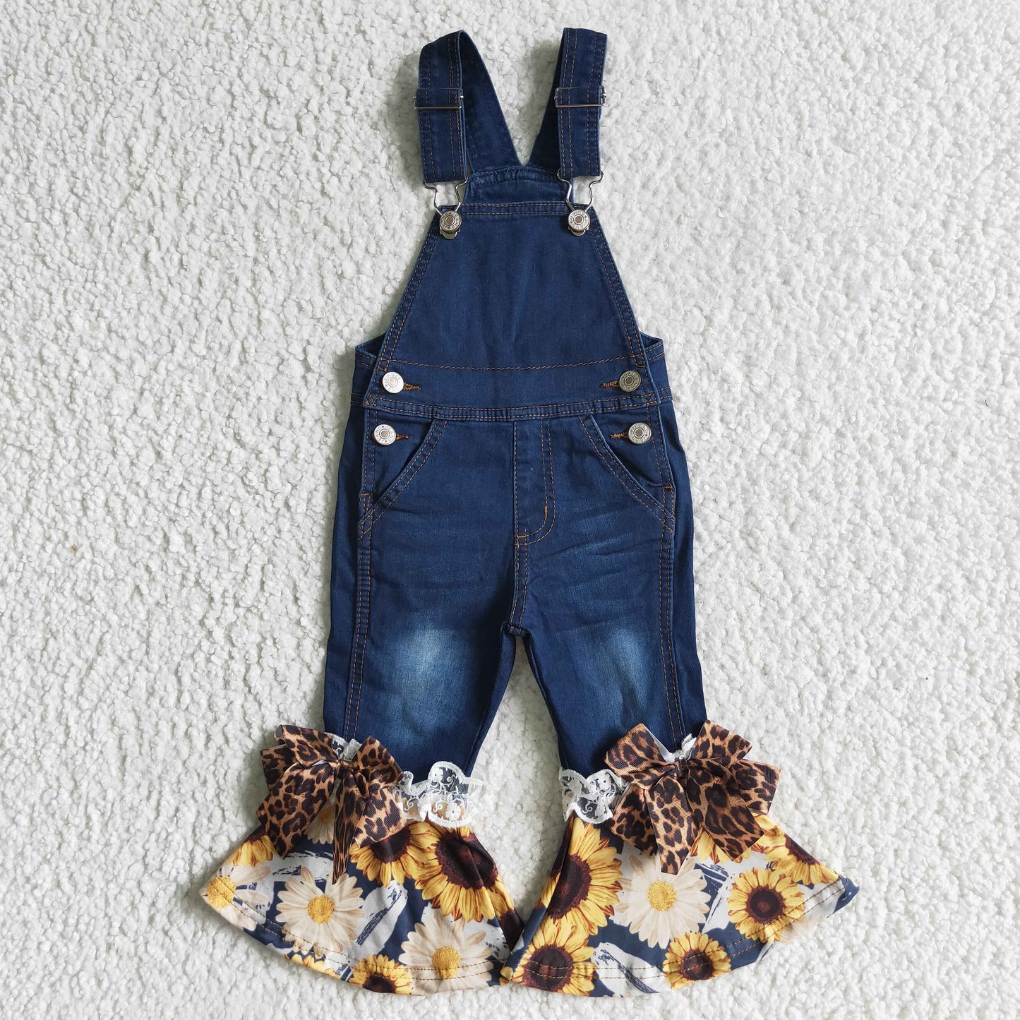 Girls Overalls Trousers Jeans Bell Bottom Sunflowers Pants