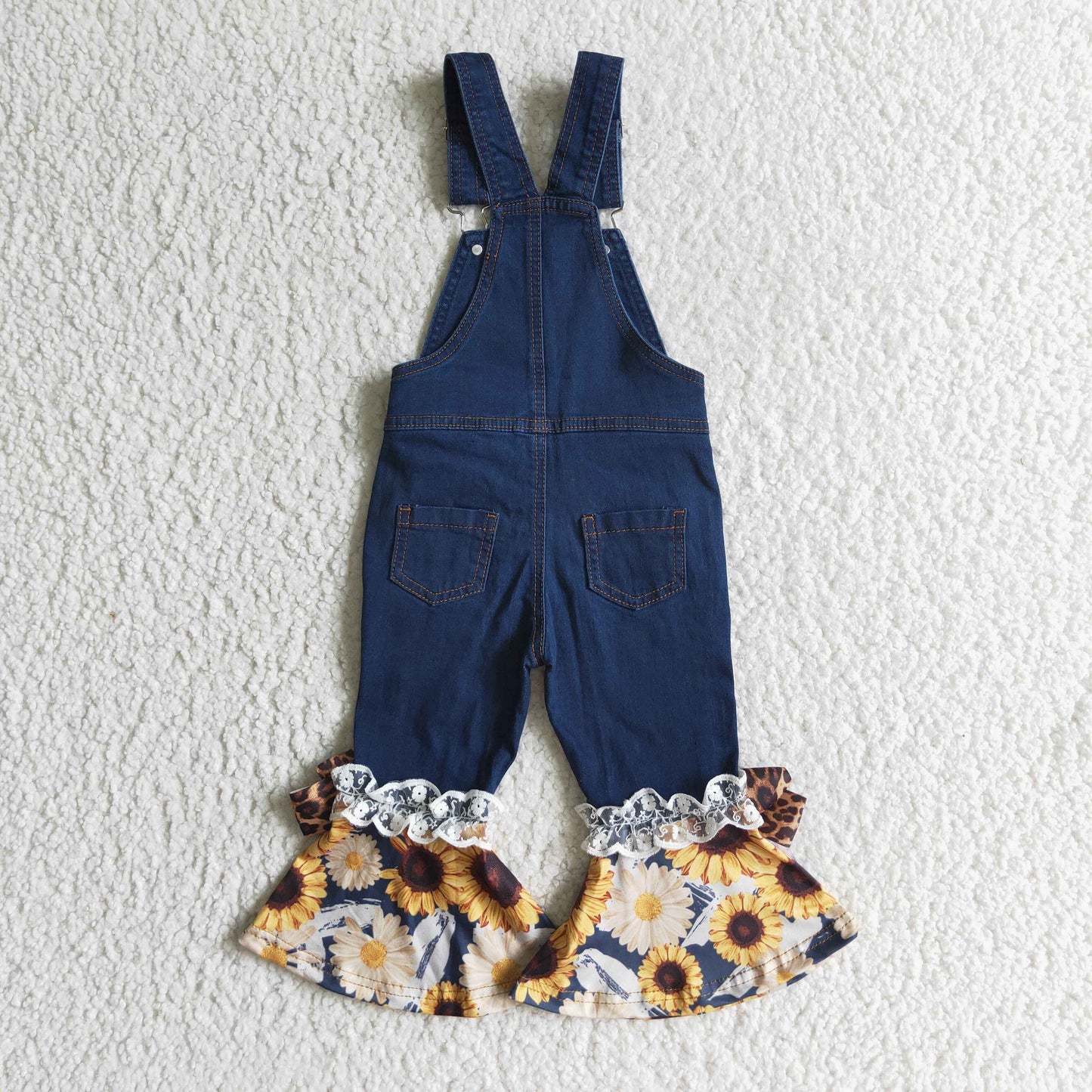 Girls Overalls Trousers Jeans Bell Bottom Sunflowers Pants