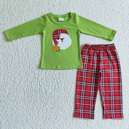 Boys Embroidery Christmas Santa Outfits Long Sleeves