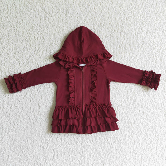 Girls Dark Red Top Jacket Coat Zip