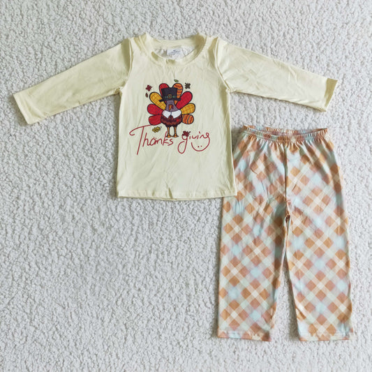 BLP0068 Boys Turkey Outfits Long Sleeves Plaid Pants