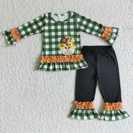 Girls Embroidery Scarecrow Outfits Long Sleeves