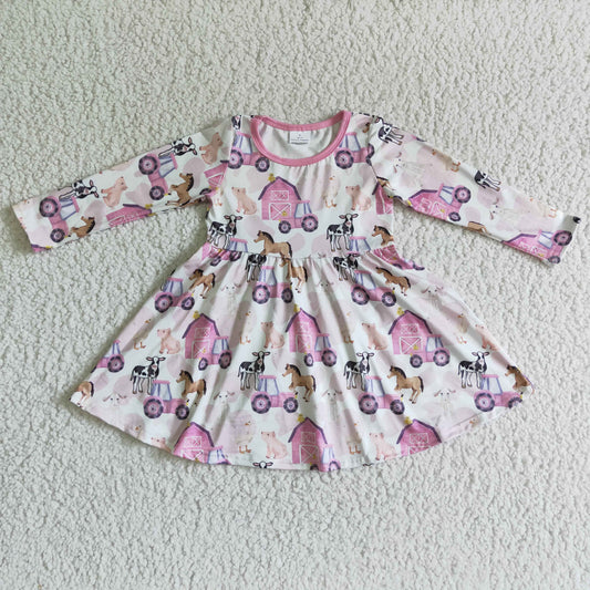 GLD0030 Girls Pink Farm Dress Long Sleeves