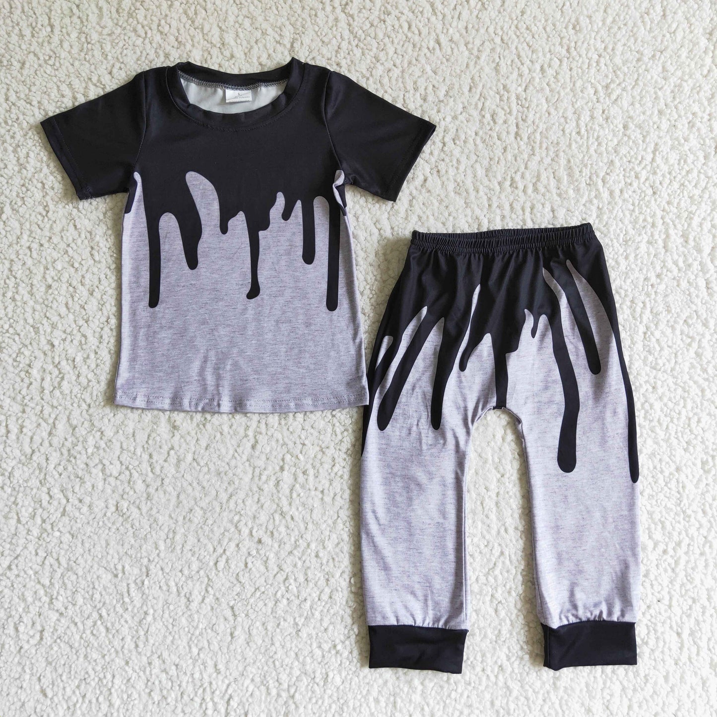 BSPO0029 Boys Black Gray Outfits Short Sleeves Joggers