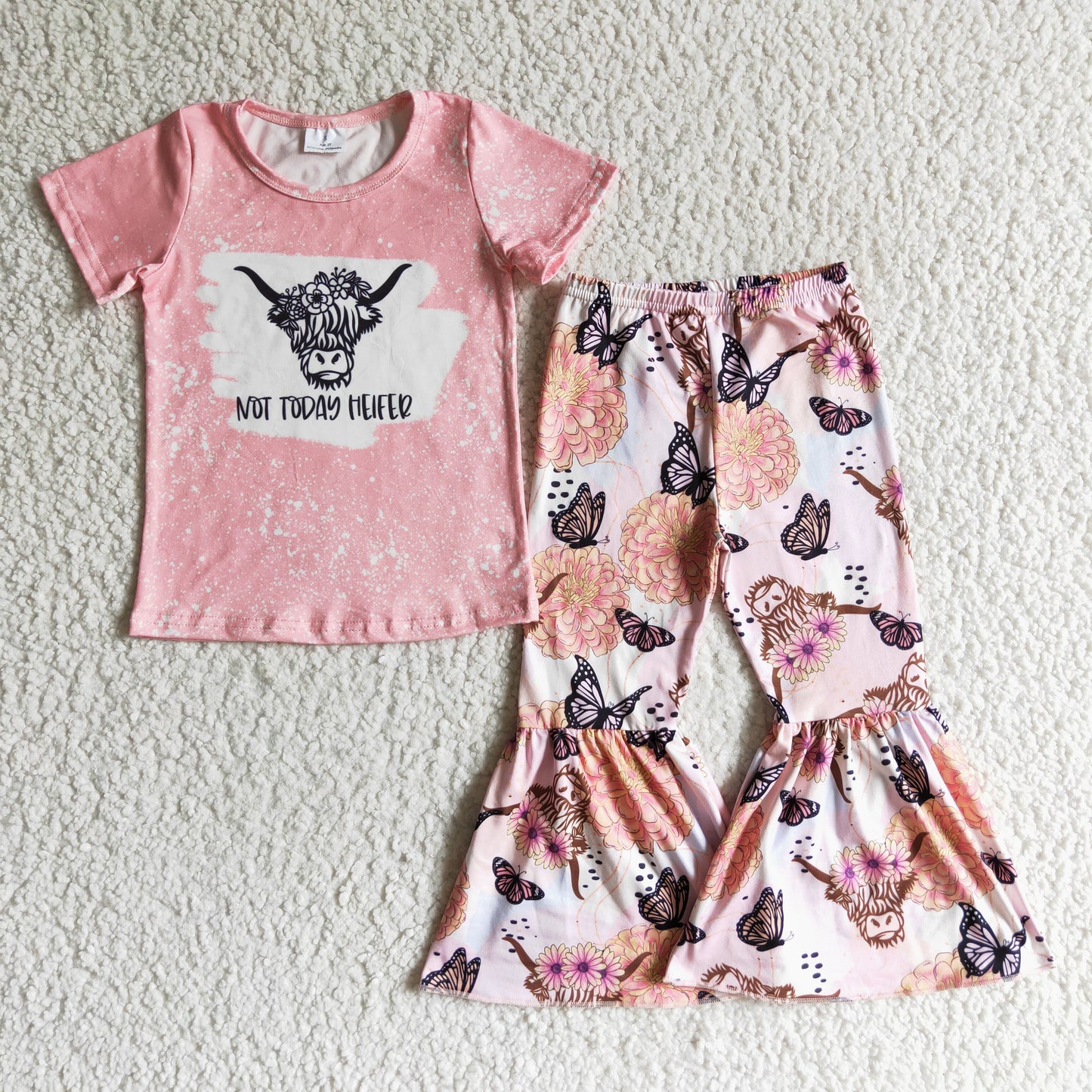 Girls Pink Cow Outfits Short Sleeves