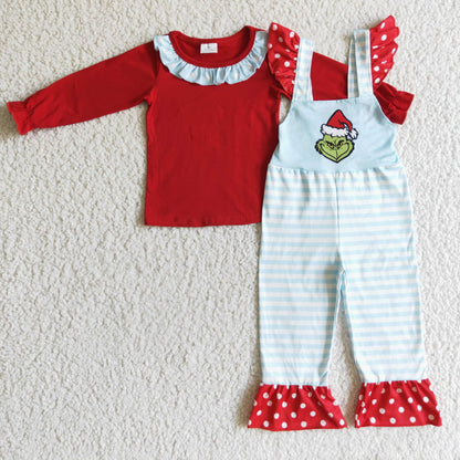 GLP0192 Girls Christmas Red Overalls