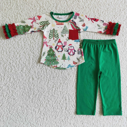 GLP0179 Girls Christmas Green Outfits Long Sleeves