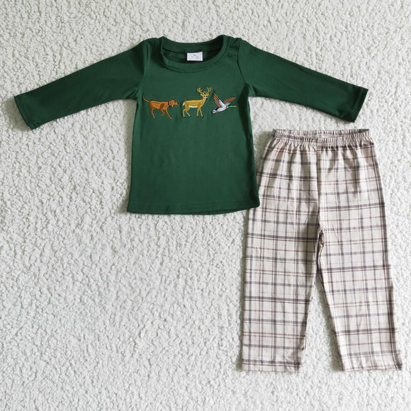 Boys Green Animals Outfits Embroidedy