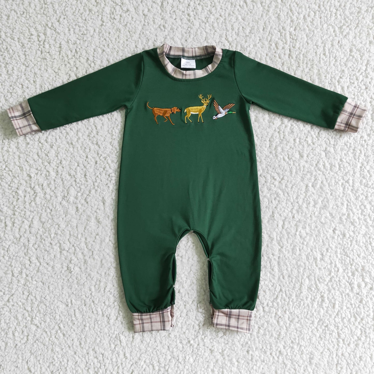 Boys Green Animals Rompers Embroidery