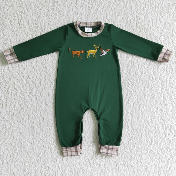 Boys Green Animals Rompers Embroidery