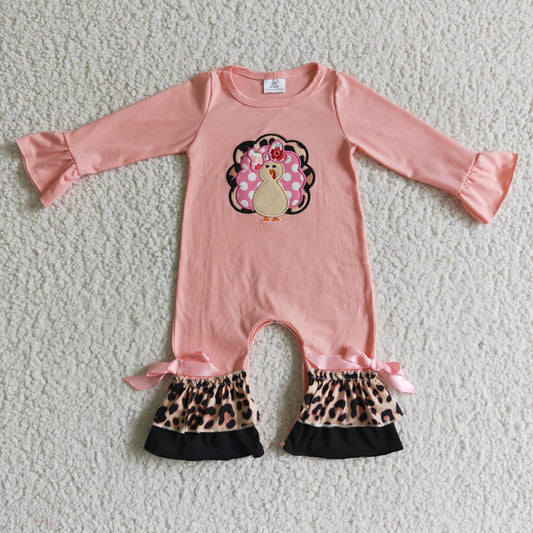 Girls Embroidery Turkey Pink Rompers