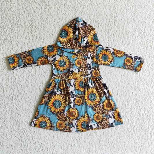 Girls Sunflowers Dress Long Sleeves Coat