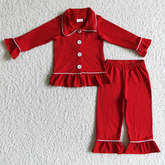 Girls Red Pajamas Long Sleeves Pants