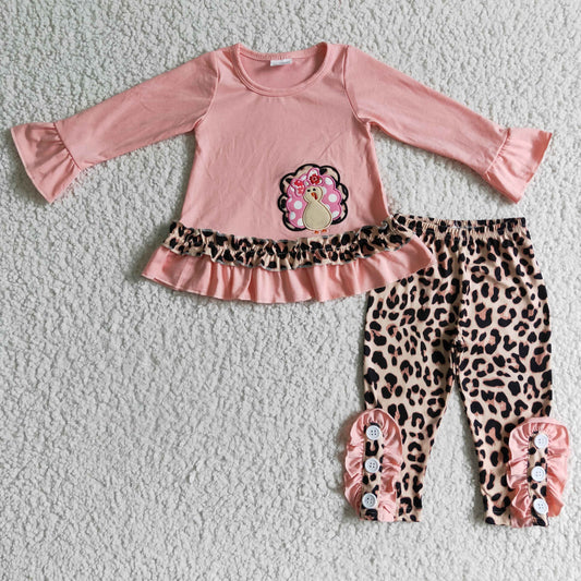 Girls Embroidery Turkey Pink Outfits Long Sleeves