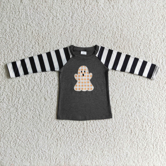 Boys Embroidery Halloween Ghost Top Shirt Long Sleeves