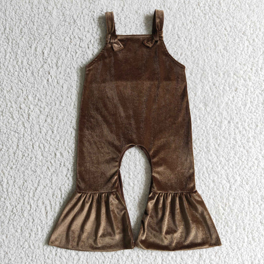 Girls Army Green Velvet Overalls