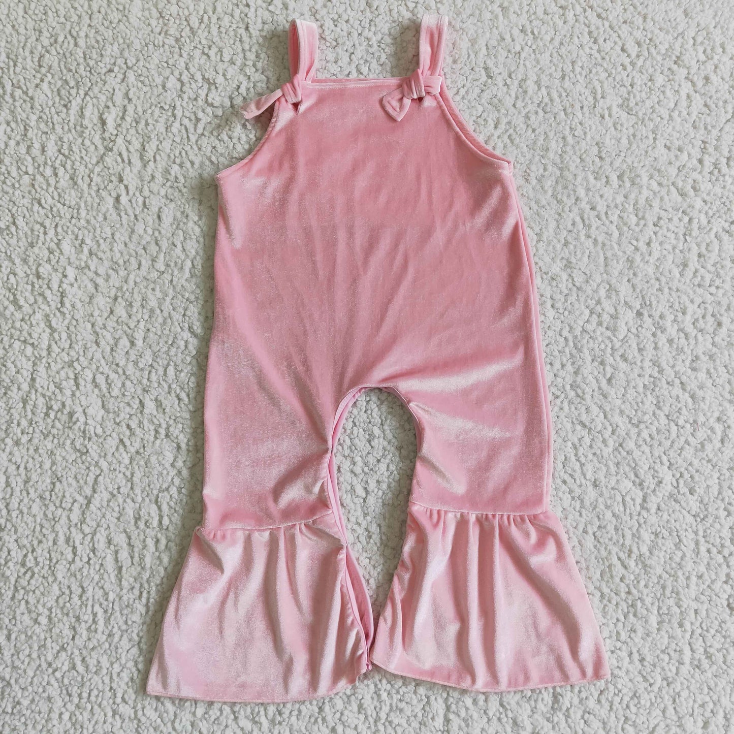 Girls Pink Velvet Overalls