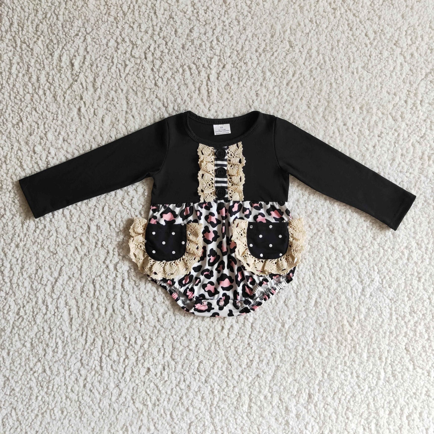 Girls Black Leopard Rompers