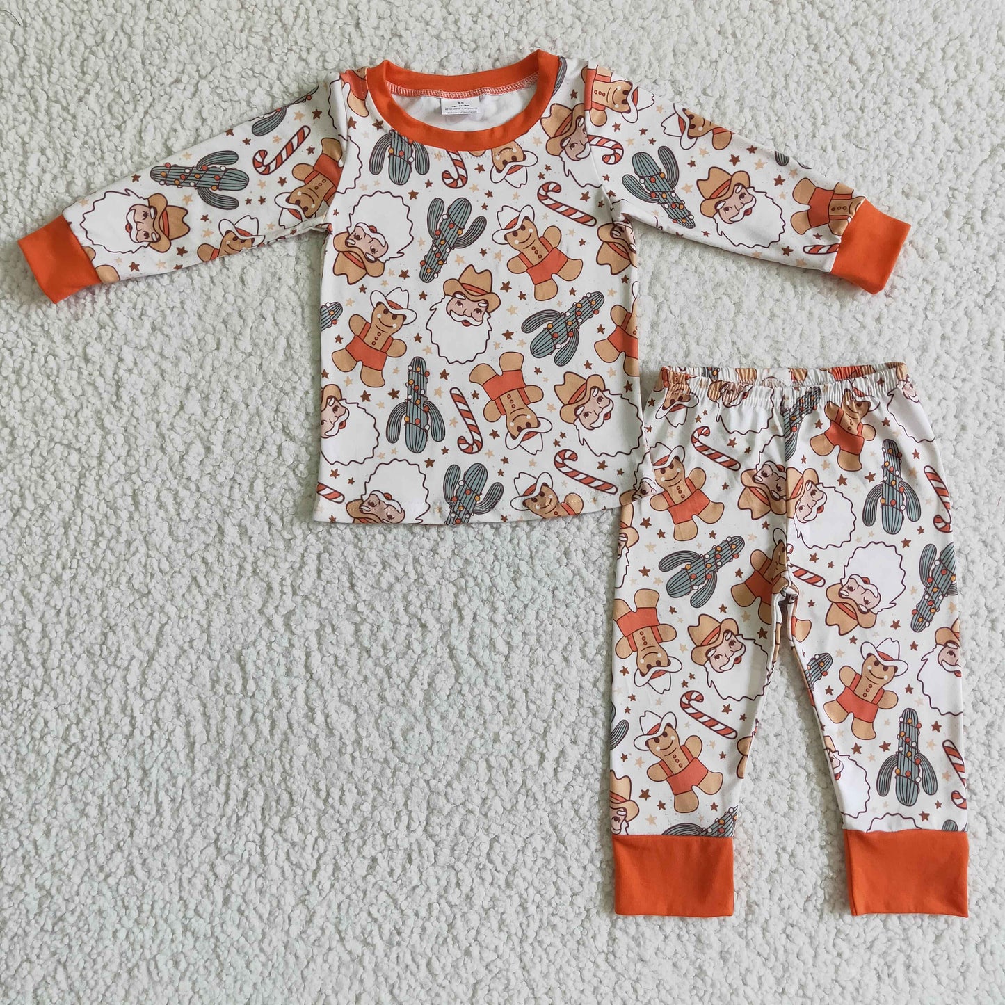 BLP0082 Boys Christmas cactus Orange Pajamas