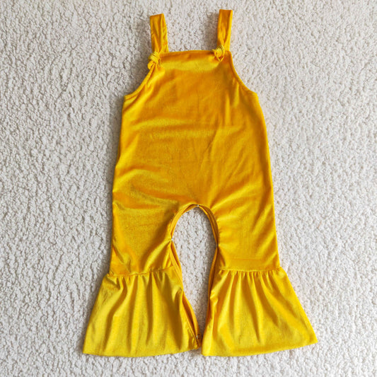 Girls Yellow Velvet Overalls