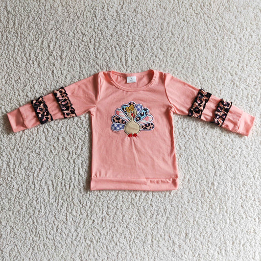 Girls Pink Turkey Shirt Top Long Sleeves