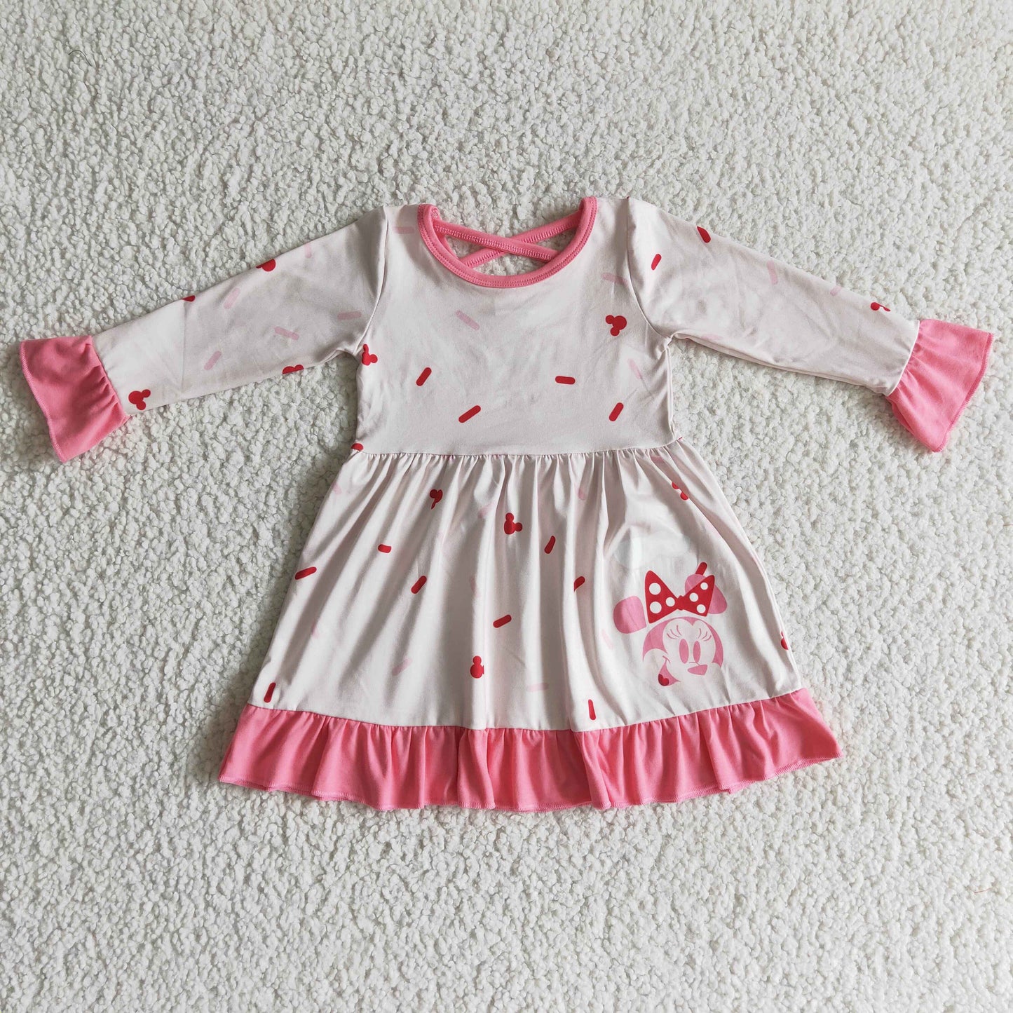 Girls Cartoon Pink Dress Long Sleeves