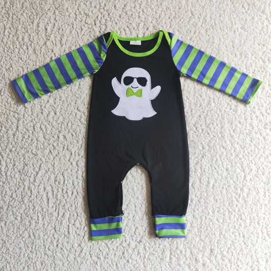 Boys Halloween Embroidery Ghost Rompers