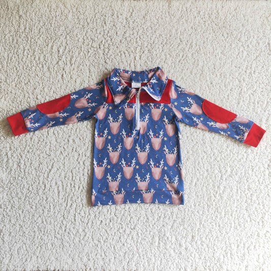 BT0071 Boys Christmas Deer Pullover Long Sleeves Zip