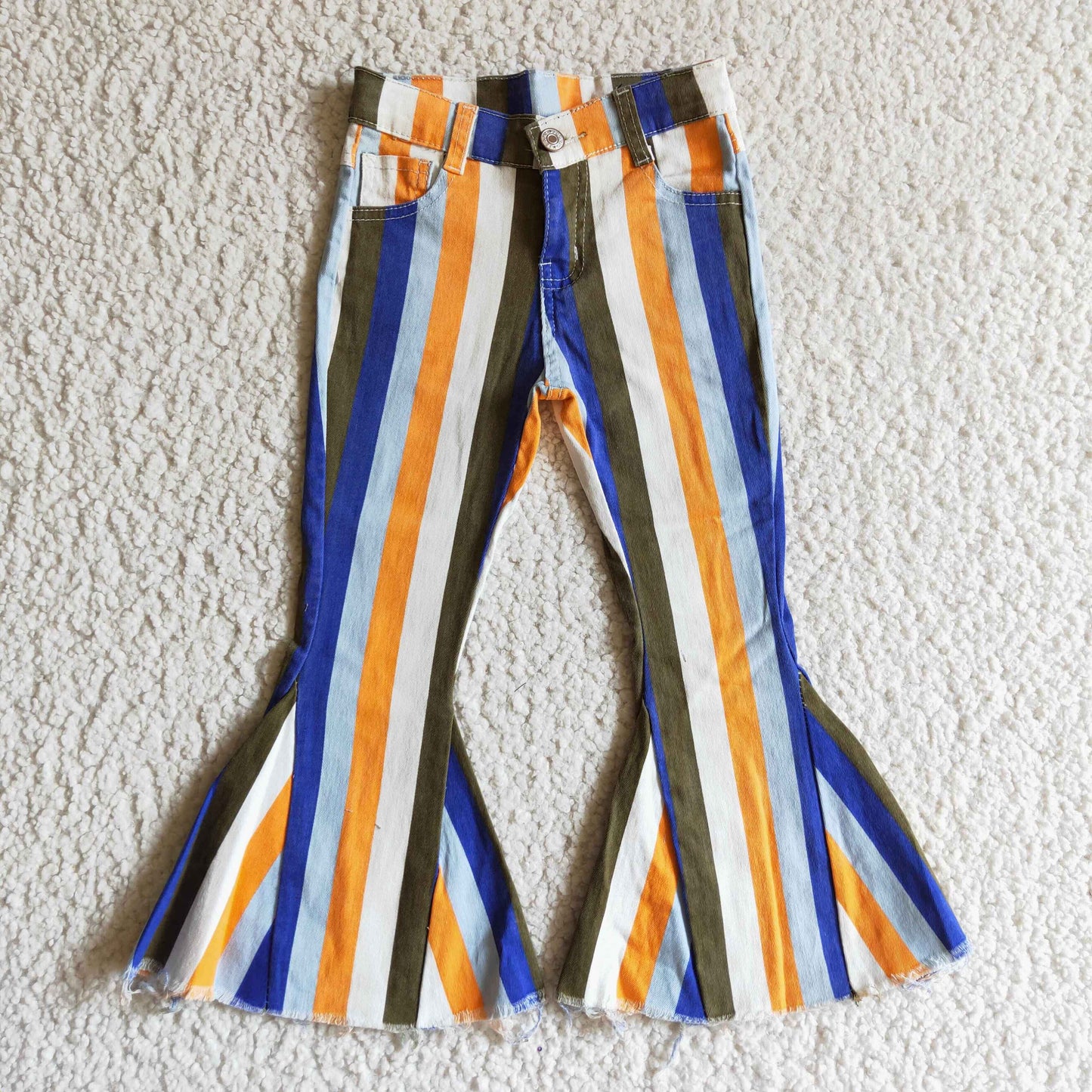 Girls Bell Bottom Stripe Jeans Pants