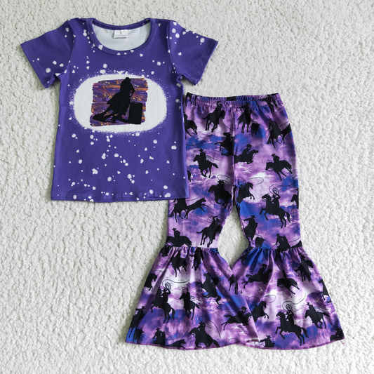 GSPO0203 Girls Purple Horse Outfits Short Sleeves