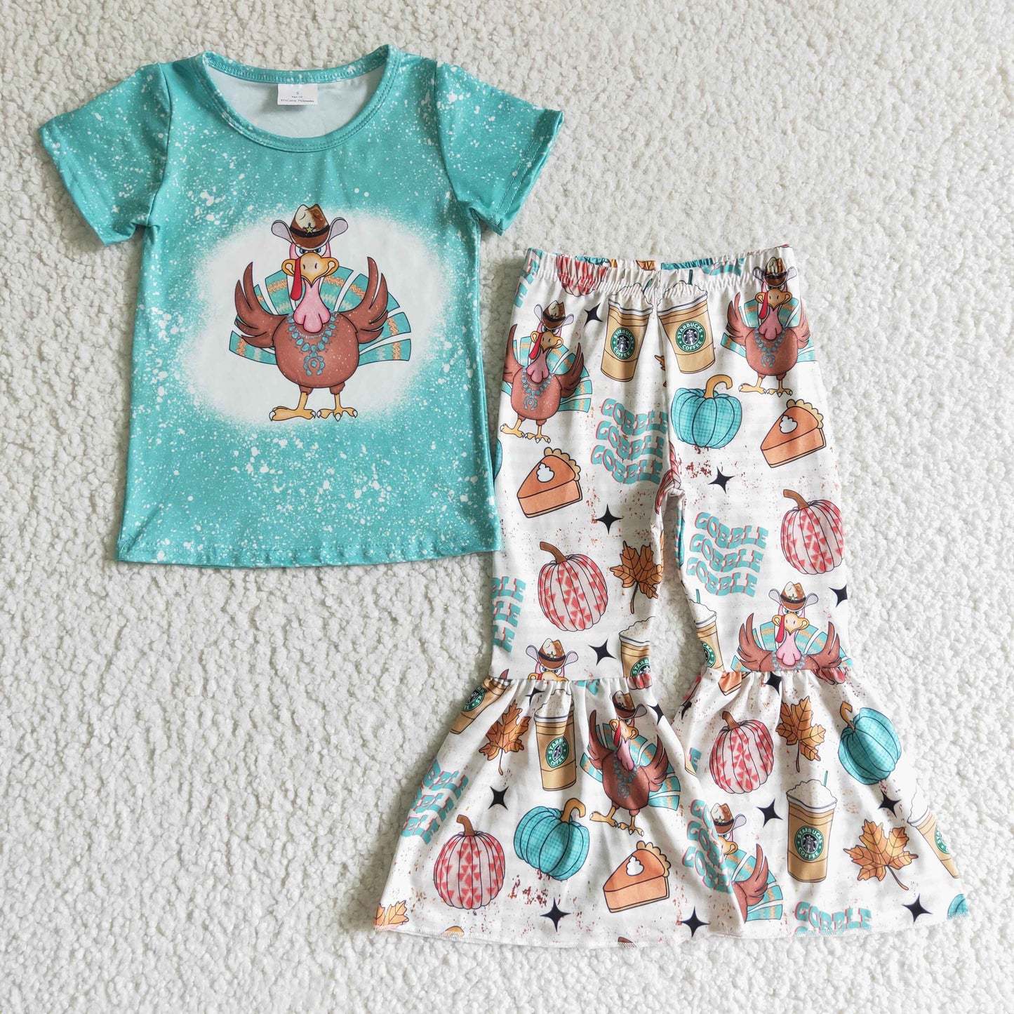 Girls Turkey Outfits Short Sleeves Bell Bottom Pants