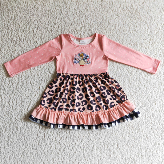 Girls Pink Embroidery Turkey Dress Long Sleeves