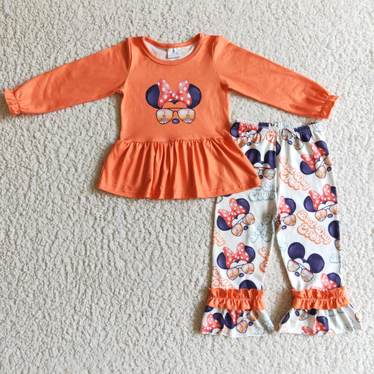 Girls Cartoon Orange Outfits Short Sleeves